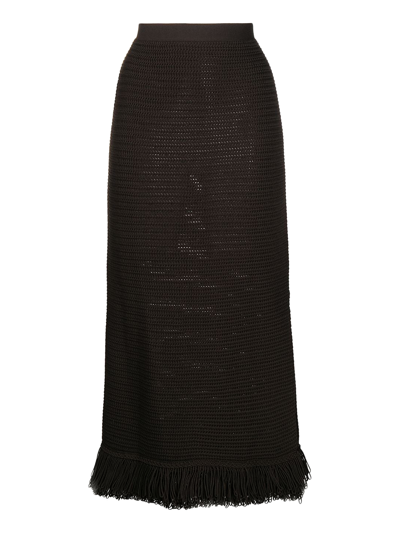 Bottega Veneta Women's Fringed Cotton-blend Knit Midi Skirt In Fondente