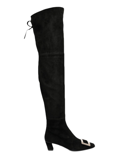 Roger Vivier 45mm Belle Vivier Suede Cuissard Boots In Black