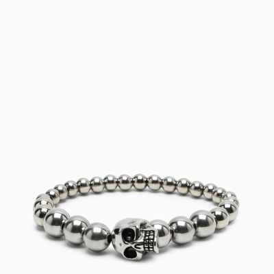 Alexander Mcqueen Skull And Pearl Brass Bracelet In Grey