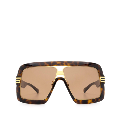 Gucci Tortoiseshell & Gold Square Sunglasses In Multi