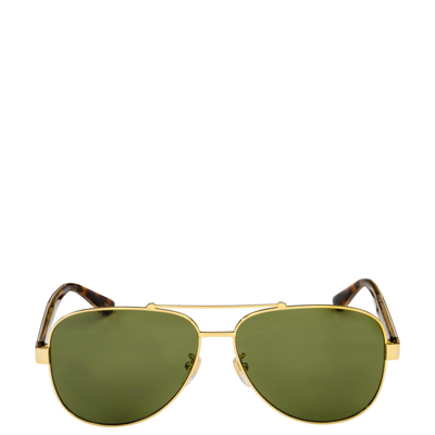 Gucci Green Aviator Mens Sunglasses Gg0528s 009 63 In Gold / Green