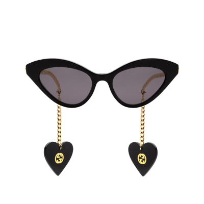 Gucci Black Chain Cat-eye Sunglasses In Grey