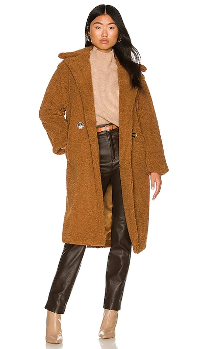 Apparis Daryna Double-breasted Faux Shearling Coat In Camel