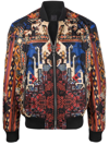 Balmain Reversible Patchwork Print Nylon Bomber Jacket In Schwarz