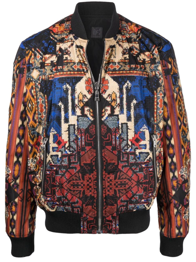 Balmain Reversible Patchwork Print Nylon Bomber Jacket In Multicolor