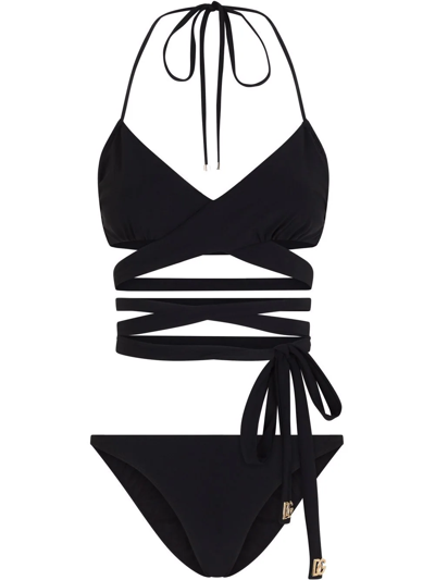 Dolce & Gabbana Crossover Strap Tie-detail Bikini In Schwarz