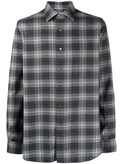Xacus Plaid-check Print Shirt In Grau