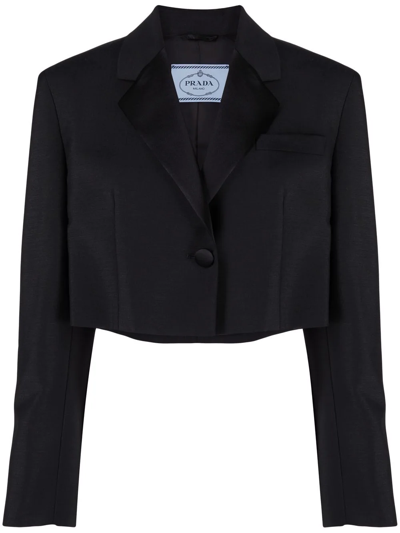 Prada Satin-lapel Cropped Blazer Jacket In Schwarz