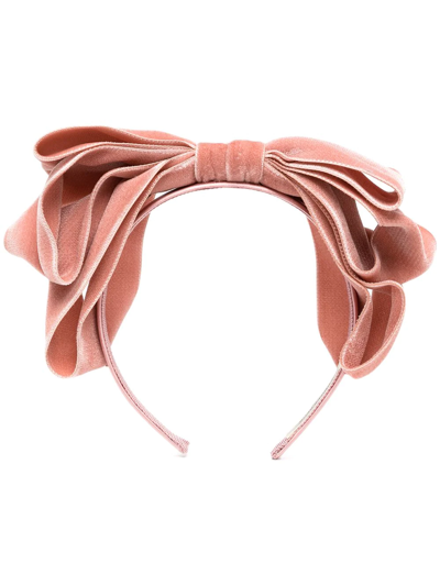 Jennifer Behr Velvet Bow-embellished Hairband In Rosa