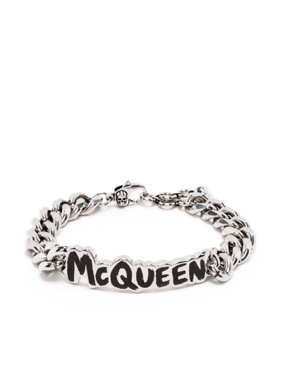 Alexander Mcqueen Graffiti Logo Silver-tone Chain Bracelet