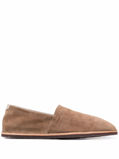 Brunello Cucinelli Almond-toe Suede Loafers In Neutrals