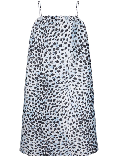 Ganni + Net Sustain Recycled Leopard-jacquard Dress In White,light Blue,black
