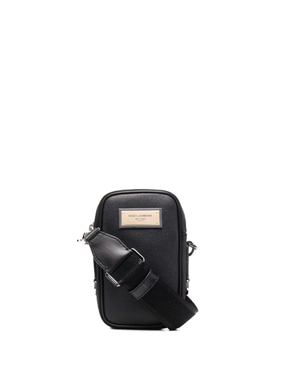 Dolce & Gabbana Logo-plaque Leather Crossbody Bag In Black