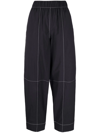 Ganni Womens Black Curved-leg Mid-rise Organic Cotton-blend Trousers In Schwarz