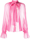 ATU BODY COUTURE SEMI-SHEER PUSSYBOW SILK BLOUSE