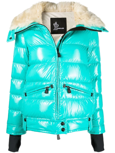 Moncler Arabba Shearling-collar Puffer Jacket In Pale Blue