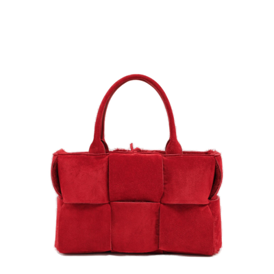 Bottega Veneta Small Shearling Intreccio Arco Tote Bag In Dark Red-g