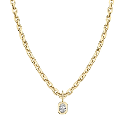 Lizzie Mandler Emerald-cut Diamond Bezel Solitaire Charm Necklace In Yellow Gold,white Diamond