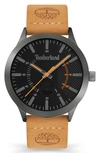 Timberland Scusset Collection Leather Strap 3 Hand Movement Watch In Tan/beige