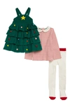 boden christmas tree dress Mini Boden Christmas Tree Pinafore Dress, Stripe Tee & Tights Set in Forest Green Christmas Tree at Nordstrom, Size 12-18M