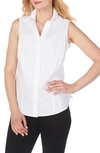 Foxcroft Taylor Sleeveless Linen Blend Button-up Shirt In White