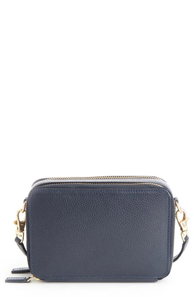 Royce New York Monogrammed Leather Crossbody Bag In Navy Blue
