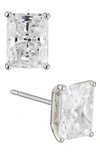 Nadri Modern Luv Large Emerald Cut Cubic Zirconia Stud Earrings In Rhodium