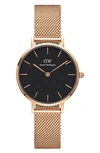 Daniel Wellington Classic Petite Mesh Strap Watch, 28mm In Black/white/rose Gold