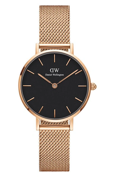 Daniel Wellington Classic Petite Mesh Strap Watch, 28mm In Black/white/rose Gold