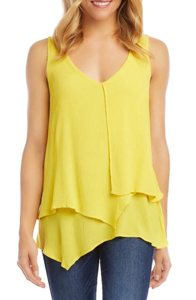 Karen Kane V-neck Layered Asymmetrical Tank In Lemon