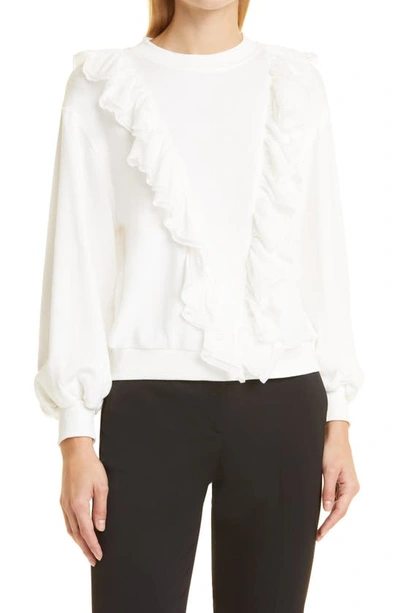 Alice And Olivia Carrie Ruffle Front Sweatshirt In Off White