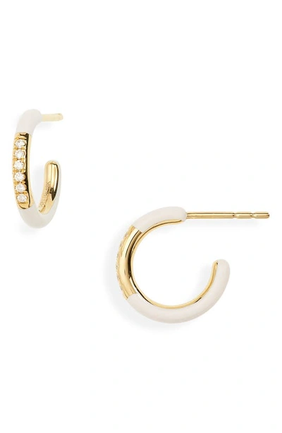Ippolita 18k Yellow Gold Chimera Carnevale Stardust Diamond & Enamel Huggie Hoop Earrings In White