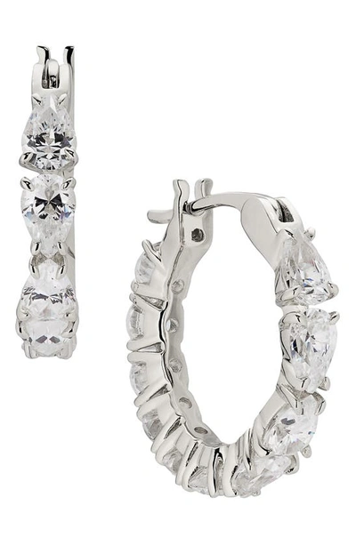 Nadri Tezoro Pear Shape Cubic Zirconia Hoop Earrings In Silver