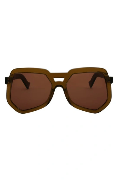 Grey Ant 55mm Clip Aviator Hexagonal Sunglasses In Brown/ Brown