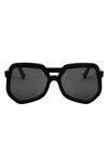 Grey Ant 55mm Clip Aviator Hexagonal Sunglasses In Black/ Silver