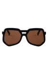 Grey Ant 55mm Clip Aviator Hexagonal Sunglasses In Black/ Brown