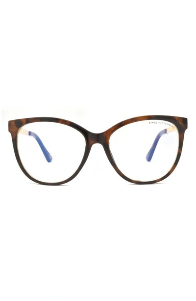 Aimee Kestenberg Bowery 55mm Cat Eye Blue Light Blocking Glasses In Milky Tortoise W/ Gold/ Clear