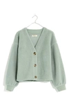 Madewell Resourced Faux Shearling Crop Cardigan In Frosted Willow