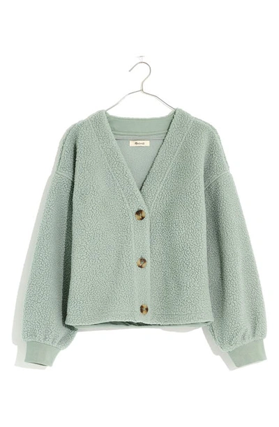 Madewell Resourced Faux Shearling Crop Cardigan In Frosted Willow