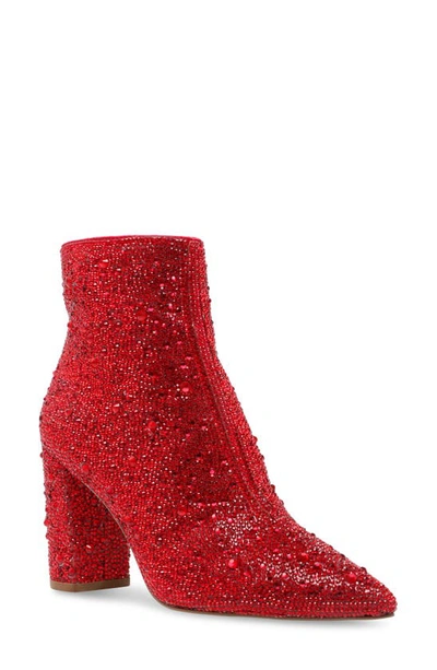 Betsey Johnson Cady Crystal Pavé Bootie In Red