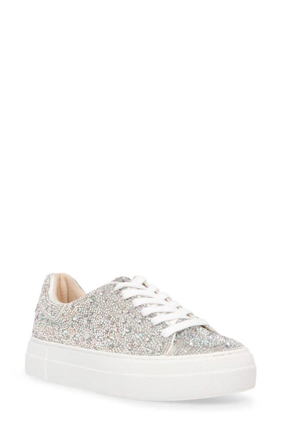 Betsey Johnson Sidny Rhinestone Platform Sneakers In Silver