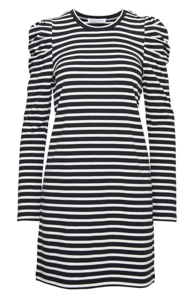 Rebecca Minkoff Talia Stripe Long Sleeve Cotton Minidress In Black/ecru Stripe