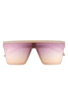 Quay Hindsight 67mm Shield Sunglasses In Ivory / Purple To Orange