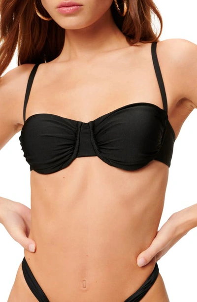 Good American Shiny Ruched Demi Underwire Bikini Top In Black001