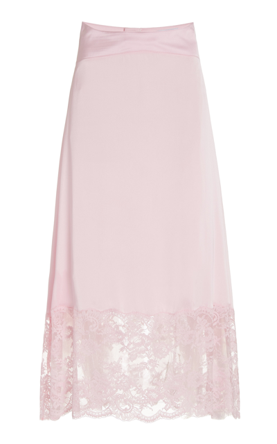 Paco Rabanne Women's Lace-trimmed Satin Midi Slip Skirt In Pink