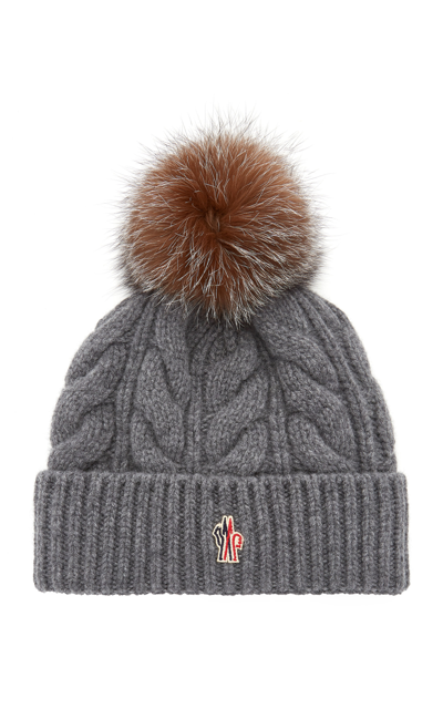 Moncler Women's Fur-trimmed Cable-knit Wool-cashmere Beanie In Grey