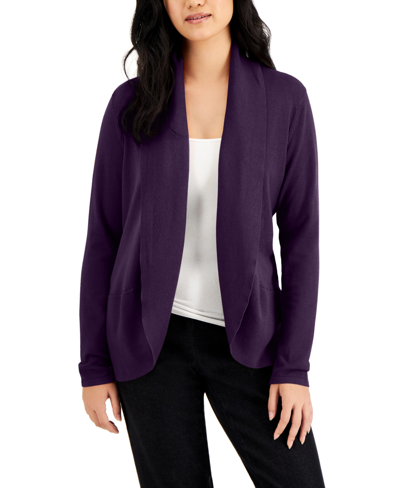 Karen Scott Shawl-collar Curved-hem Cardigan, Created For Macy's In Purple Dynasty