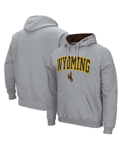 Colosseum Men's Heathered Gray Wyoming Cowboys Arch And Logo Pullover Hoodie