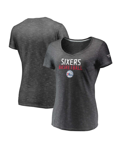 Fanatics Women's Charcoal Philadelphia 76ers Double-fade Space-dye V-neck T-shirt
