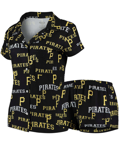 Concepts Sport Women's Black Pittsburgh Pirates Fairway Shirt And Shorts Sleep Set